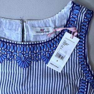 NWT Vineyard Vines Cisco Blue Blue and White Striped Embroidered Dress Size 4